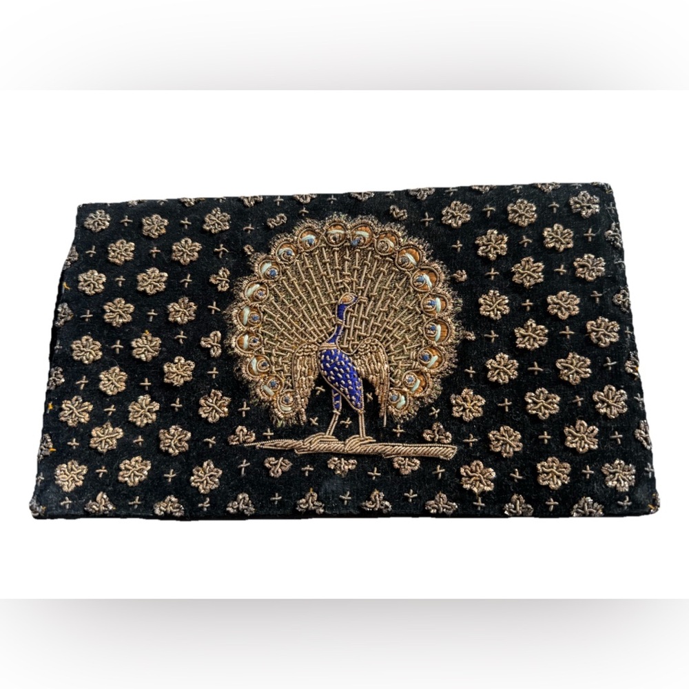 SOLDElegant Black and Gold Embroidered Peacock 🦚 Clutch